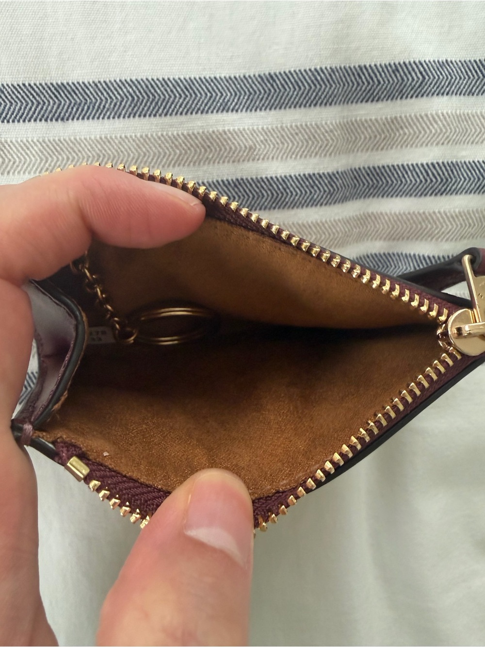 Coach Brown Signature Floral Zip Card Case with Burgundy Trim - Picture 6 of 7